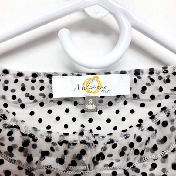 Magofina Rico Womens Polka Dot Sheer Long Sleeve Blouse Ruffle Detailing Size S - Picture 2 of 8